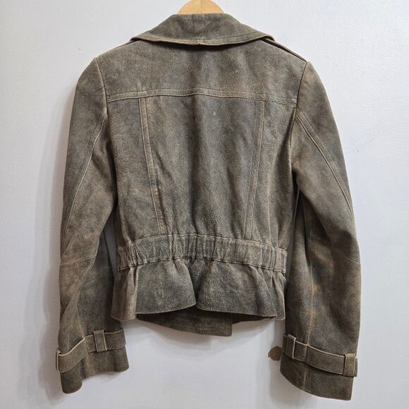 Express Womens Vtg Y2K Moto Brown Genuine Leather Suede Double Breasted Jacket 2 - Picture 5 of 12